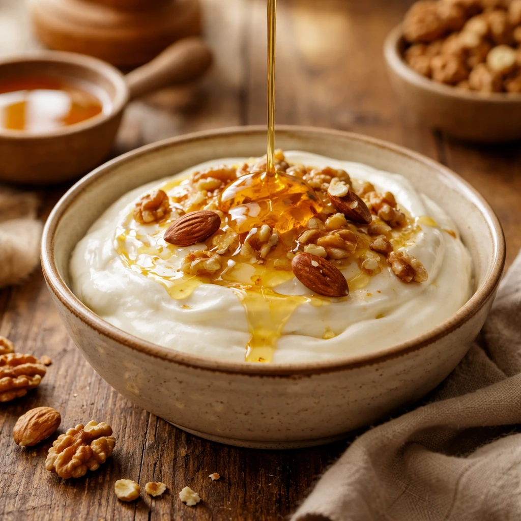 دسر ماست و عسل به روش یونانی